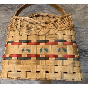 Handmade Basket 90's Vintage Rustic Festive Decorative Storage Farmhouse Charm
